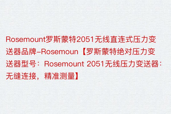 Rosemount罗斯蒙特2051无线直连式压力变送器品牌-Rosemoun【罗斯蒙特绝对压力变送器型号：Rosemount 2051无线压力变送器：无缝连接，精准测量】
